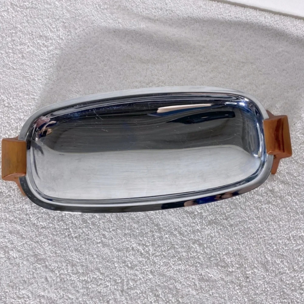 Vintage Glo Hill Gourmates Chrome Serving Tray With Brown Bakelite Accents